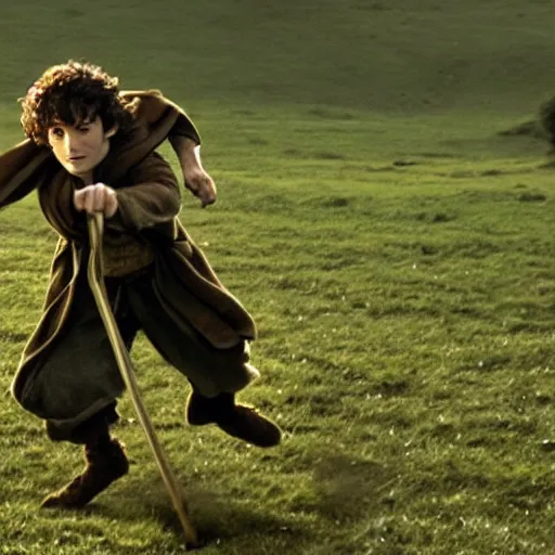 Prompt: frodo baggins playing quidditch