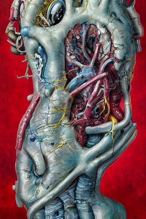 Prompt: Human Heart, hyper-realistic oil painting, Body horror, biopunk, by Alex Pardee