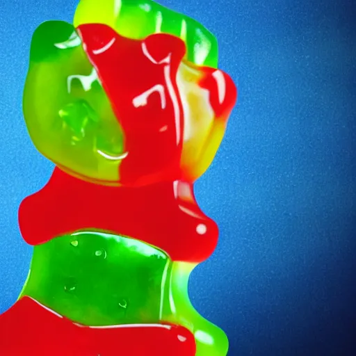 Image similar to a pretend slippery gummy bear, 4 k