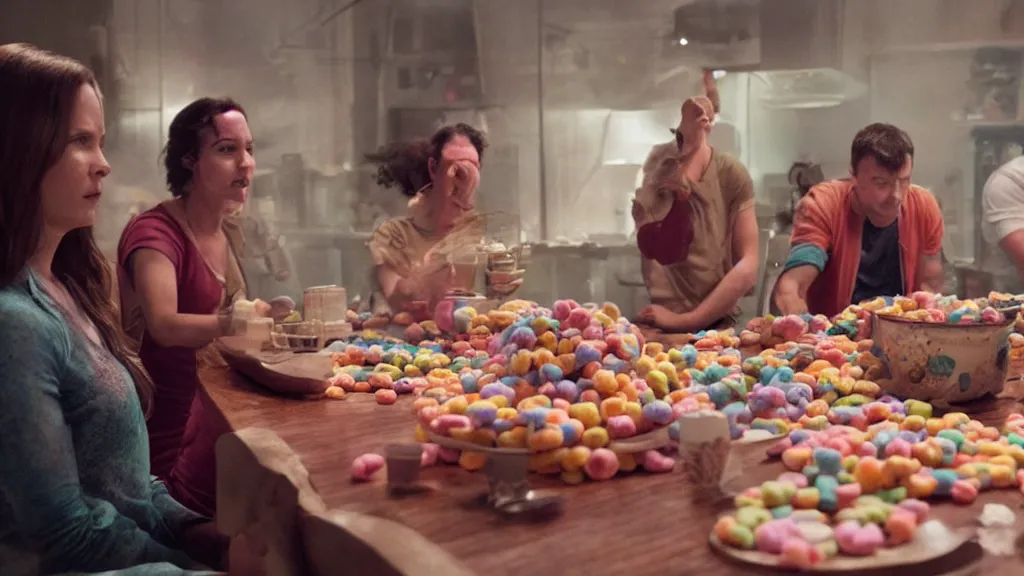 Image similar to film still of the Fruit Loops movie. directed by Denis Villeneuve