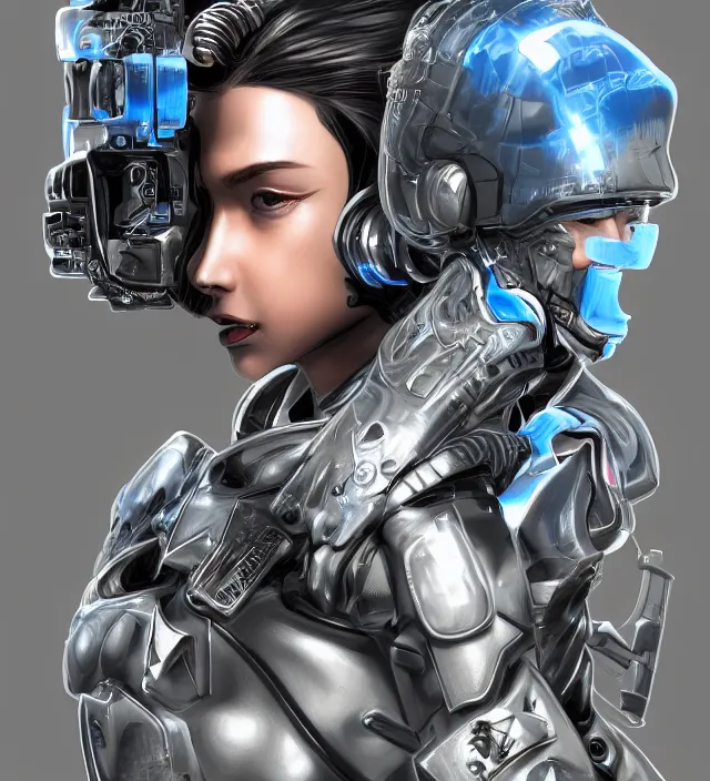 Image similar to hd 3 d rendered graphic novel video game portrait of a cute young cyborg soldier girl complicated synaptic particles angelic deity demon future downtown in ishikawa ken miura kentaro gantz frank miller jim lee alex ross vaporwave technoir style detailed trending award winning on flickr artstation