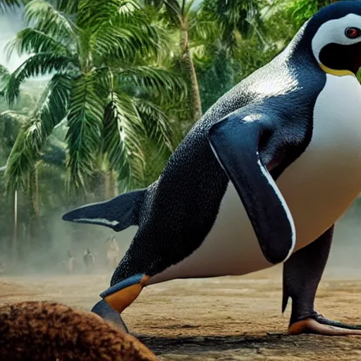 Prompt: a still of Penguin in jurassic world, cinematic shot, cinematic lighting, 4k HD