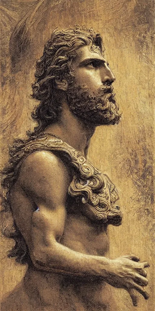 Prompt: a portrait of spiritual alexander the great by gustav moreau, jean delville and  Gaston Bussiere