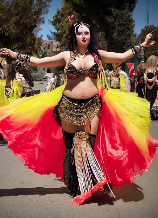 Prompt: bellydancer festival warrior curvy partygirl cinematic, vallejo, diego rivera