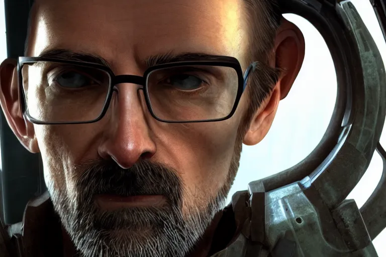 Prompt: half life 3 main character portrait, award - winning, stunningly realistic, volumetric lighting, coherent, no artifacts, cinematic, atmospheric, studio quality