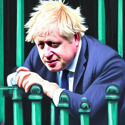 Prompt: Boris Johnson digital painting crying on the naughty step outside downing street 10 with a pool of tears under him, 8k, perfect lighting, high contrast, wide-angle, Nikon mirrorless, sad, brexit, flickr, WLOP