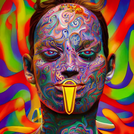 Prompt: An extremely psychedelic portrait of McDonalds, surreal, LSD, face, detailed, intricate, elegant, lithe, highly detailed, digital painting, artstation, concept art, smooth, sharp focus, illustration