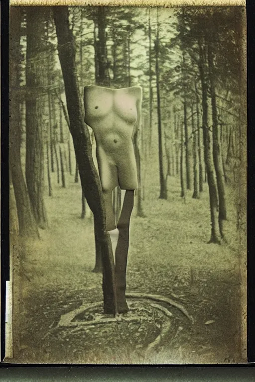 Prompt: man made of forest, surreal, 1 9 1 0 polaroid photo