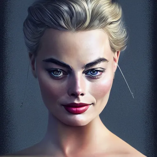 Image similar to a portrait of margot robbie as a pixar character, beautiful, elegant, extremely detailed digital art, trending on artstation hyper realistic matte painting, by wlop, artgerm