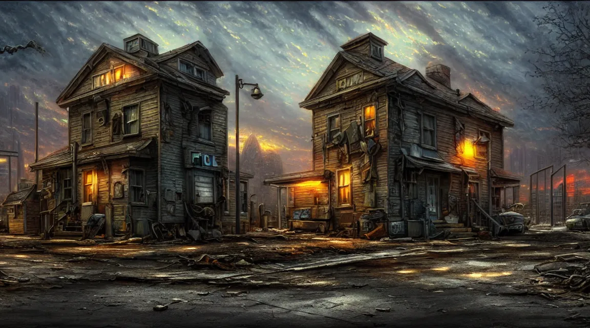 Prompt: highly detailed photography of a post - apocalyptic police station, in the style of patrick commercy and thomas kinkade, photorealistic, trending on artstation, organic architecture, hyperrealistic landscape, city buldings background