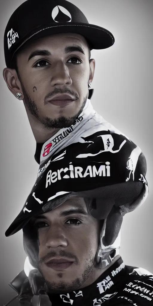 Prompt: A portrait of Lewis Hamilton in his racing uniform by Banksy, octane render,,highly details