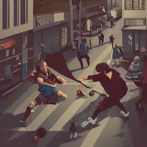 Prompt: Street fight, behance, digital illustration by Viktor Miller-Gausa