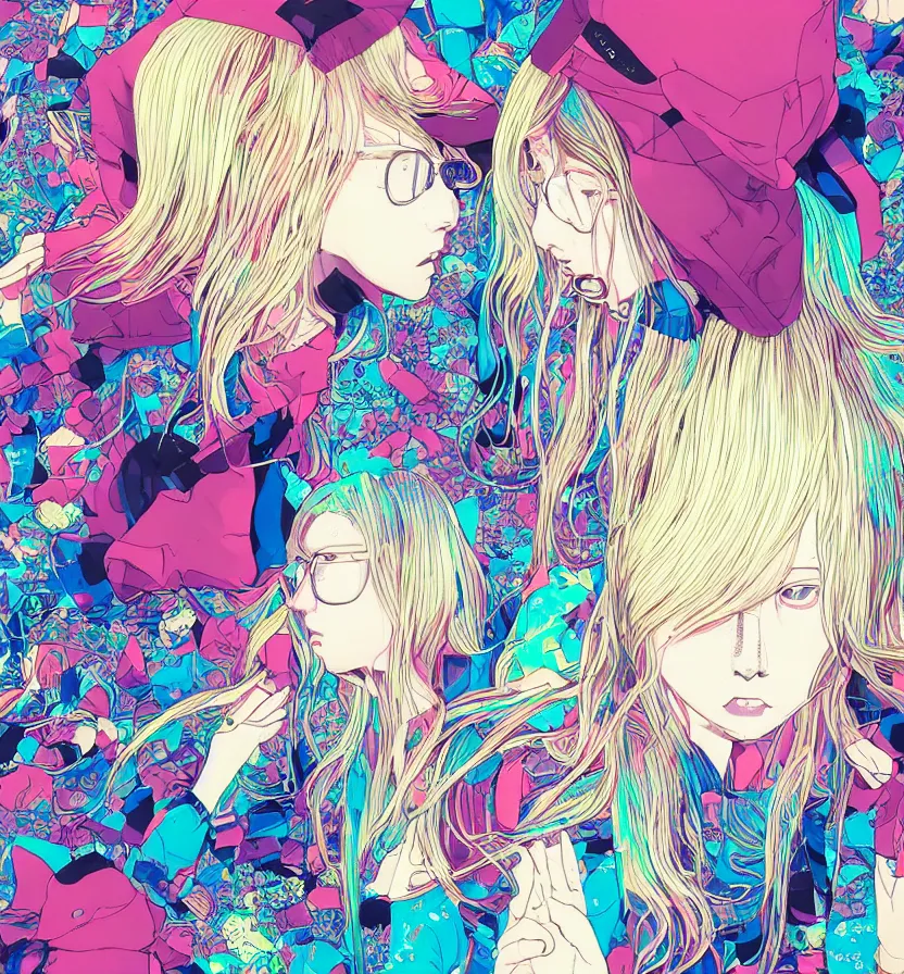 Image similar to a portrait of porter robinson blonde by inio asano, beeple and james jean, hiroyuki takahashi color scheme