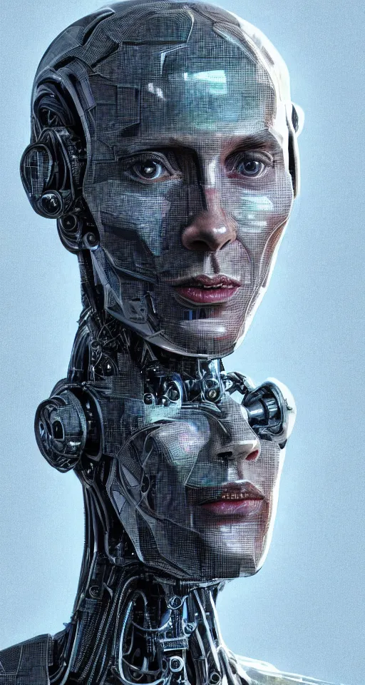 Image similar to hyperrealistic mixed media portrait of a Robot of Vladimir Putin forward angle, stunning 3d render inspired art by P. Craig Russell and Barry Windsor-Smith + perfect facial symmetry + dim volumetric lighting, 8k octane beautifully detailed render, post-processing, extremely hyperdetailed, intricate futuristic mechanic parts, epic composition, grim yet sparkling atmosphere, cinematic lighting + masterpiece, trending on artstation