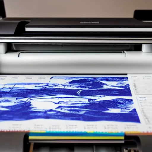 Prompt: a printer printing out a long sheet of paper with writing on it, high quality art, digital art, trending on artstation