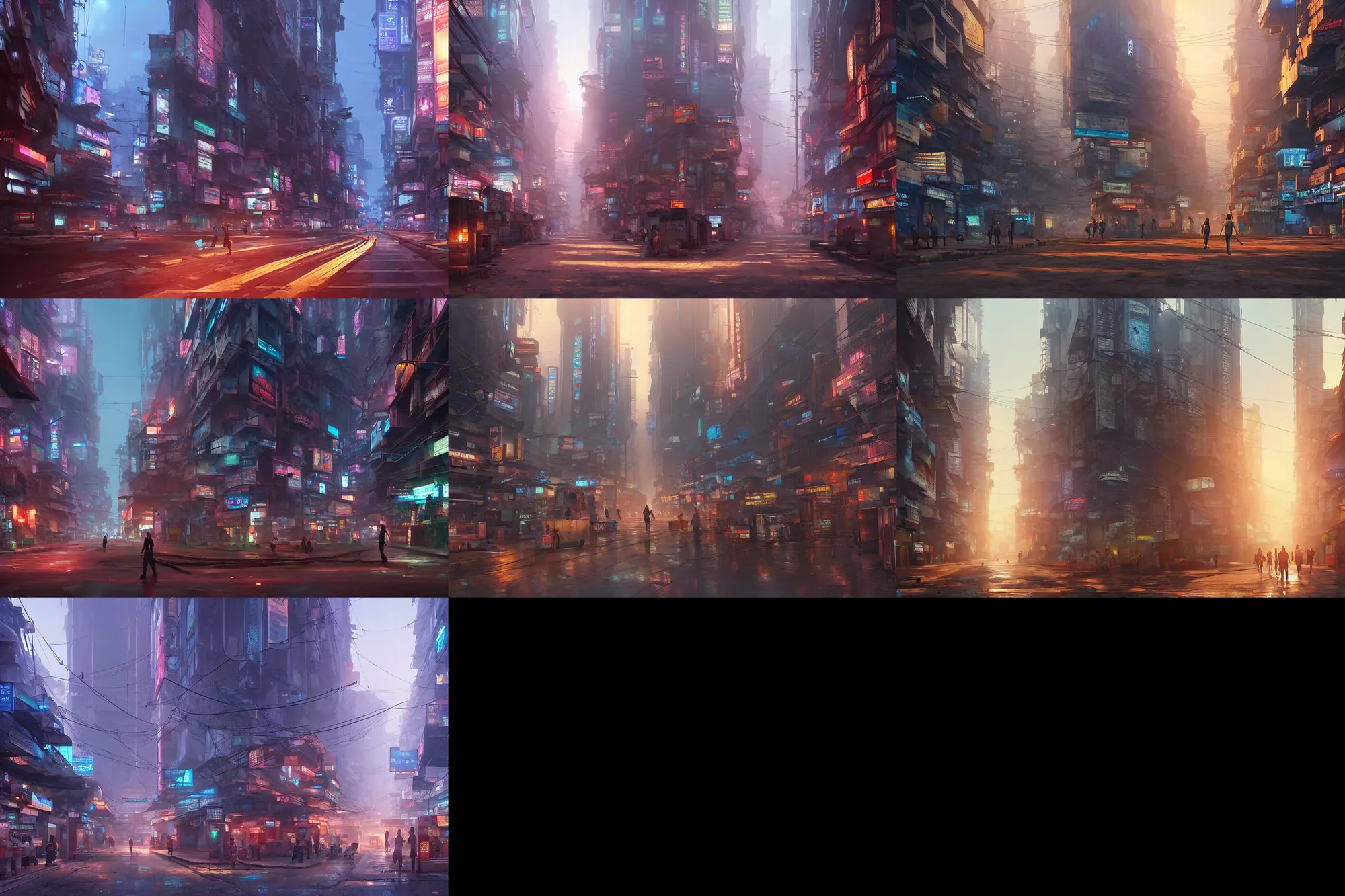 Prompt: rendering of the streets of mumbai in 2 0 7 0 by makoto shinkai and thomas kinkade, cyberpunk, futuristic, trending on cgsociety and unreal engine, light effect, highly detailed, super wide angle