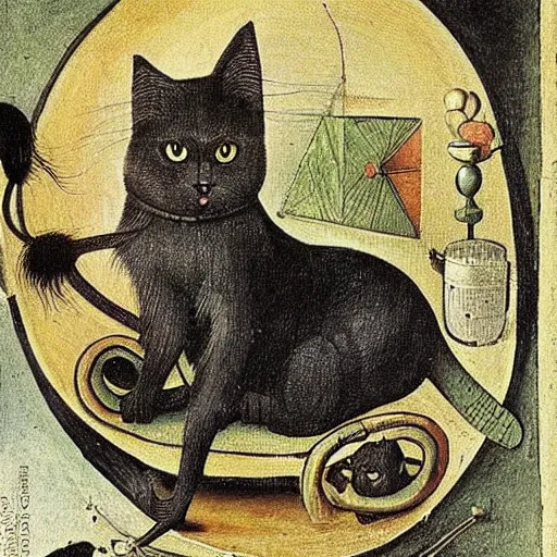 Image similar to black cat in style of hieronymus bosch