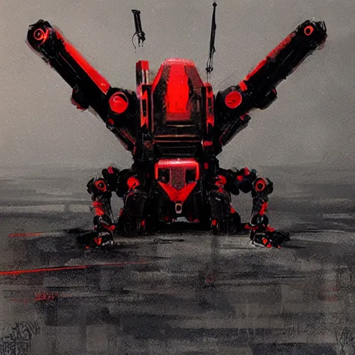 Image similar to spider robot, military, black and red, detailed, mechanical, by greg rutkowski and jakub rozalski