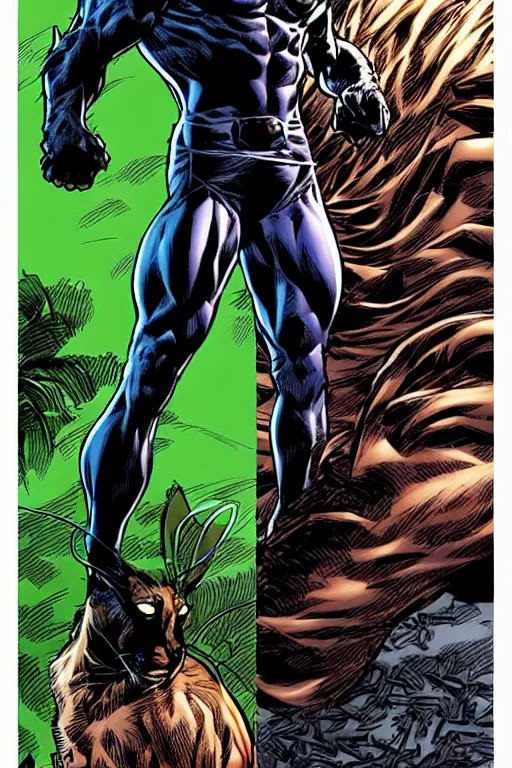 Image similar to character art by mike deodato, man with cat ears, absolute chad