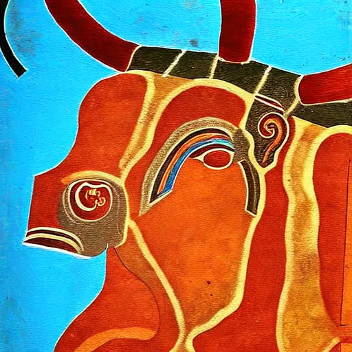 Image similar to minotaur, minoan painting