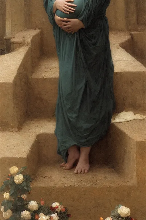 Image similar to pregnant woman on funeral, by Alyssa Monks, Bouguereau