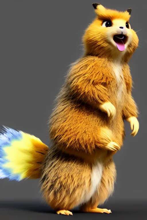 Image similar to high quality 3 d render hyperrealist very cute multicolor stripped fluffy! quokka phoenix hybrid with wings!!!, highly detailed, vray smooth, in the style of detective pikachu, hannah yata charlie immer, dramatic blue light, low angle, uhd 8 k, sharp focus