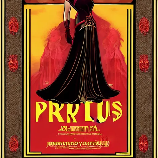 Prompt: red, gold, and black art nouveau movie poster of Princess Azula