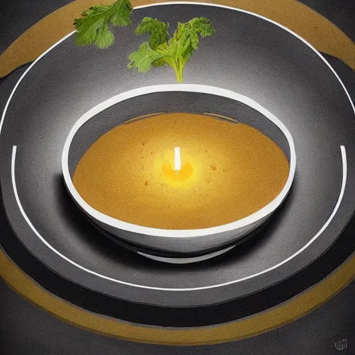 Prompt: a bowl of soup that is also a portal to another dimension, digital art, trending on artstation, magical