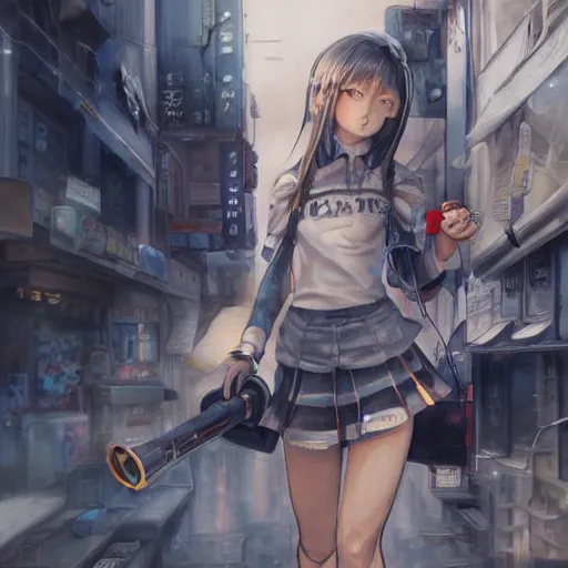 Image similar to dynamic composition, motion, ultra-detailed, incredibly detailed, a lot of details, amazing fine details and brush strokes, colorful and grayish palette, smooth, HD semirealistic anime CG concept art digital painting, watercolor oil painting of Clean and detailed post-cyberpunk sci-fi close-up schoolgirl in asian city in style of cytus and deemo, blue flame, relaxing, calm and mysterious vibes,, by a Chinese artist at ArtStation, by Huang Guangjian, Fenghua Zhong, Ruan Jia, Xin Jin and Wei Chang. Realistic artwork of a Chinese videogame, gradients, gentle an harmonic grayish colors. set in half-life 2, Matrix, GITS, Blade Runner, Neotokyo Source, Syndicate(2012), dynamic composition, beautiful with eerie vibes, very inspirational, very stylish, with gradients, surrealistic, dystopia, postapocalyptic vibes, depth of field, mist, rich cinematic atmosphere, perfect digital art, mystical journey in strange world