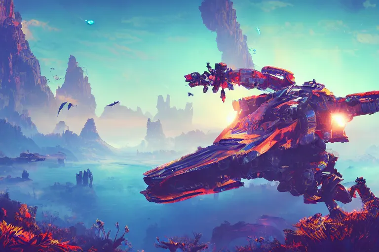 Image similar to sunwing machine mecanical creature robot of horizon forbidden west horizon zero dawn bioluminiscence global illumination ray tracing hdr fanart arstation by ian pesty and alena aenami artworks in 4 k