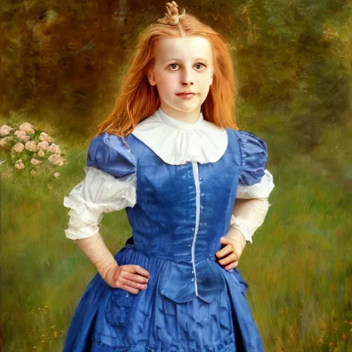 Prompt: A portrait of young Alice from Wonderland, oil painting, majestic, detailed, high resolution