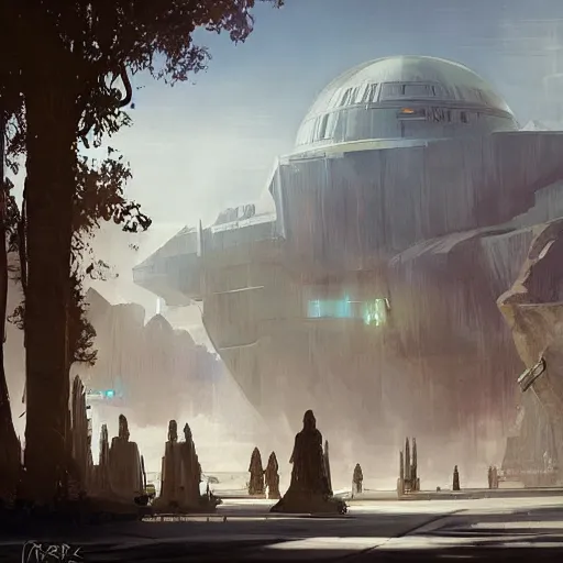 Image similar to star wars concept art of naboo by greg rutkowski, sharp foccus, cinematic ilumination, nostalgic atmosphere.