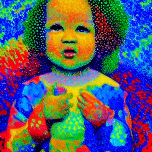 Image similar to you can make money off of the aids baby, impressionist, pointillism, hd, 4 k