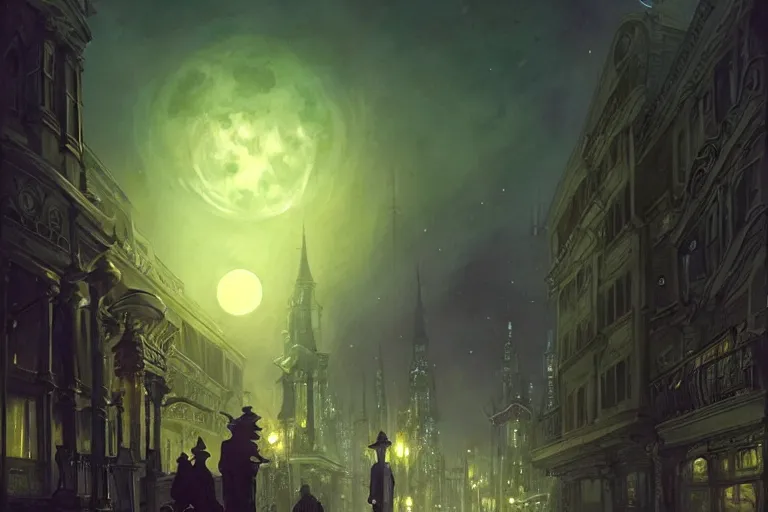 Prompt: an victorian city, scene in the night with a tentacle horror in the sky. full moon, 1 8 9 0, key visual, conceptart, ambient lighting, highly detailed, digital painting, artstation, concept art, sharp focus, by makoto shinkai and akihiko yoshida and greg manchess