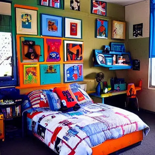 Image similar to a photo of the typical australian, 1 0 year old boy's bedroom in the year 1 9 9 4