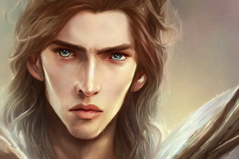 Prompt: young cute pretty boy with white long hair, d & d, fantasy, portrait, highly detailed, headshot, digital painting, trending on artstation, concept art, sharp focus, illustration,