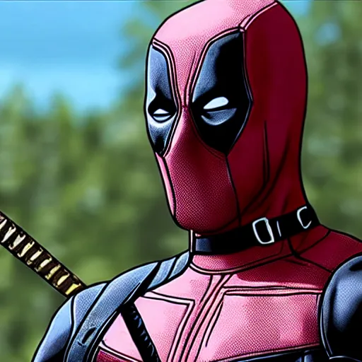 Image similar to deadpool in the walking dead 4 k detailed super realistic