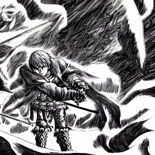 Prompt: A dark room with a large colored in the style of Berserk, by Kentaro Miura