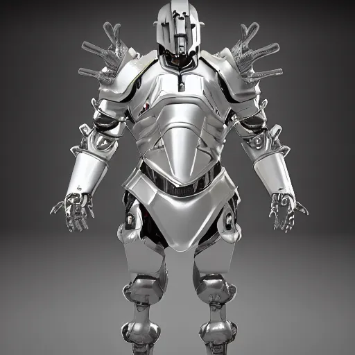 Image similar to Mechanical armour, white, Muscular, godly, unreal engine 5, bright light, full body, metal, male, HD 8K, energy