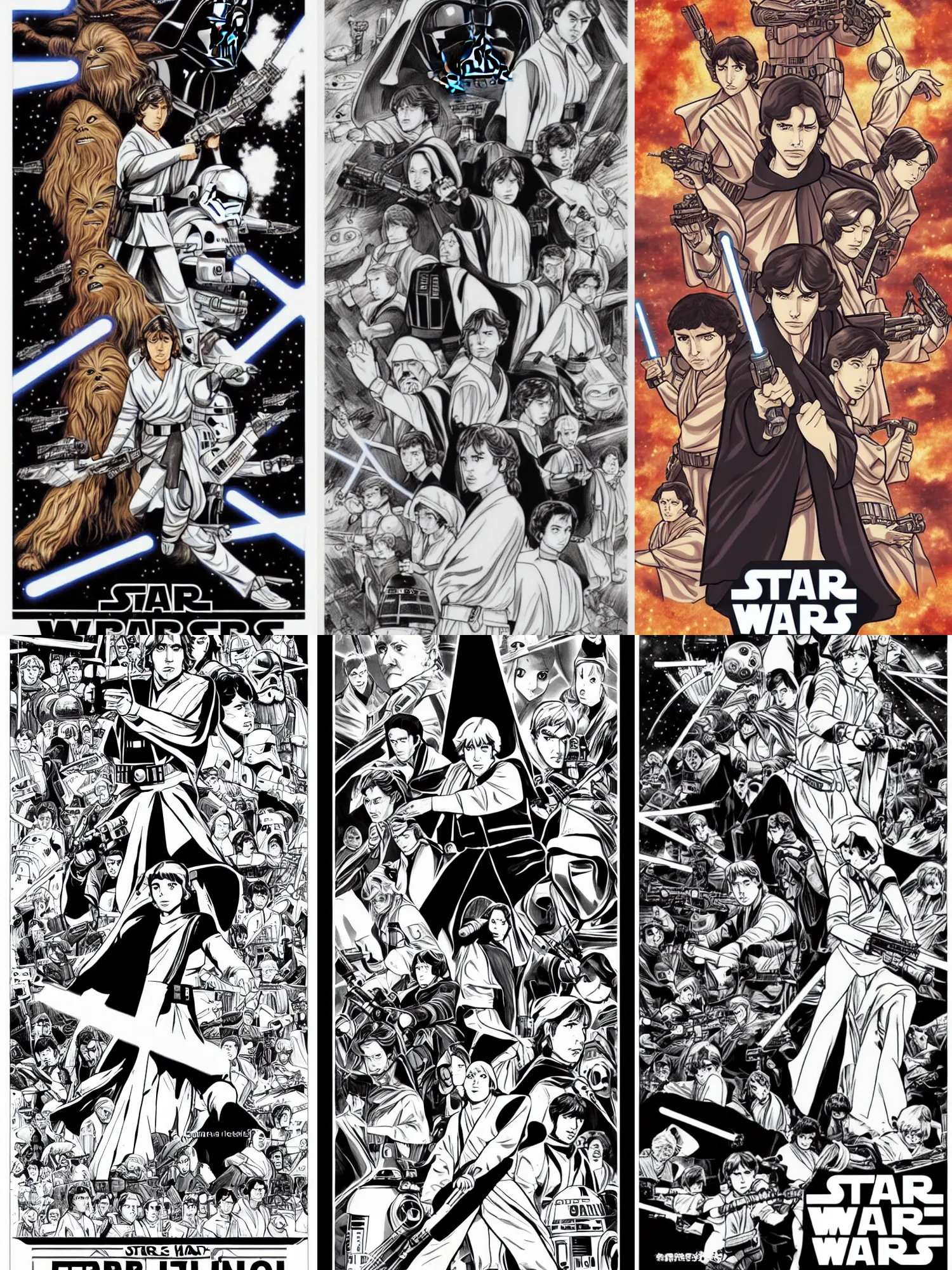 Prompt: star wars movie poster in manga style