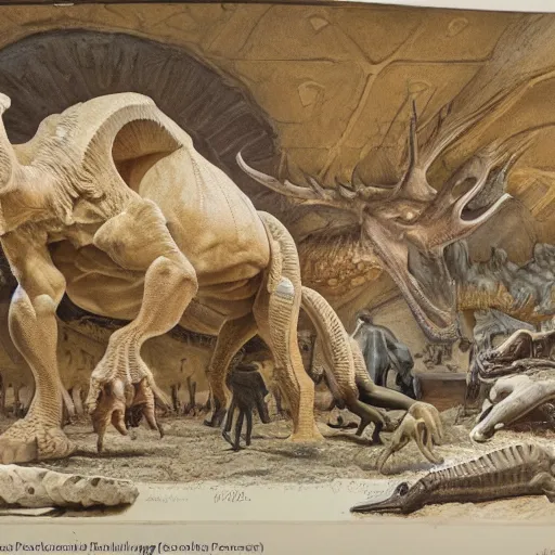 Prompt: paris paleontology and comparative anatomy gallery, by james gurney