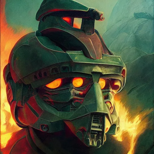 Prompt: portrait Madman Man Master Chief Sacrificing sacrificing the Elves to a Volcano Volcano God Volvo Commercial Altar Altar made of lasers and garden hoses rufino tamayo giorgio de chirico marc simonetti greg rutkowski james gilleard anton semenov