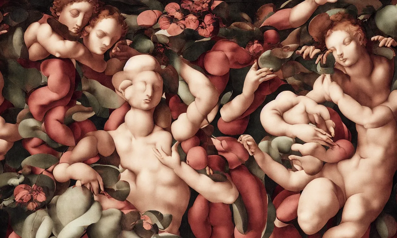 Image similar to fragrance advertising campaign painted by michelangelo