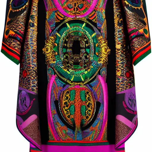 Image similar to gucci versace colorful intense intricate textile chiton himation cloak tunic streetwear cyberpunk modern fashion jupiter beguiled by juno on mount ida