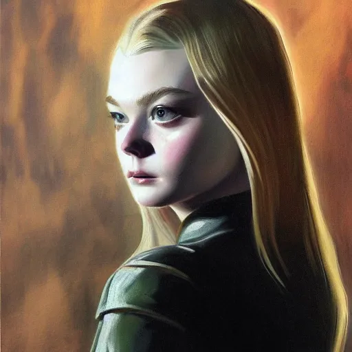 Prompt: ultra realistic portrait painting of elle fanning in underworld 2 0 0 3, art by frank frazetta, 4 k, ultra realistic, highly detailed, epic lighting