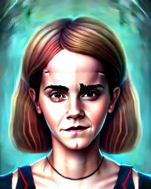 Image similar to beautiful full body Emma Watson realistic portrait, symmetrical, goofy smiling illustration by lois van baarle and loish and ross tran and rossdraws and sam yang and samdoesarts and artgerm, digital art, highly detailed, intricate, sharp focus, Trending on Artstation HQ, deviantart