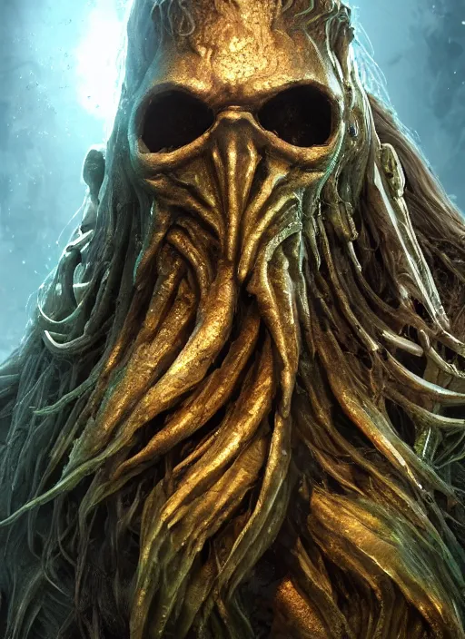 Image similar to davy jones, ultra detailed fantasy, elden ring, realistic, dnd character portrait, full body, dnd, rpg, lotr game design fanart by concept art, behance hd, artstation, deviantart, global illumination radiating a glowing aura global illumination ray tracing hdr render in unreal engine 5