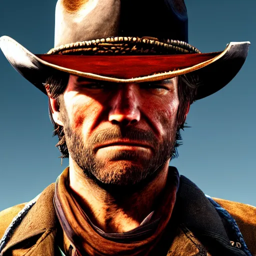 Image similar to a portrait of a Arthur Morgan as a cowboy ,red dead redemption , wild west, cowboy , HDR, natural light, shoulder level shot, dynamic pose, award winning photograph, Mucha style 4k,