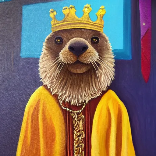 Prompt: oil painting of royal king otter dressed as a king