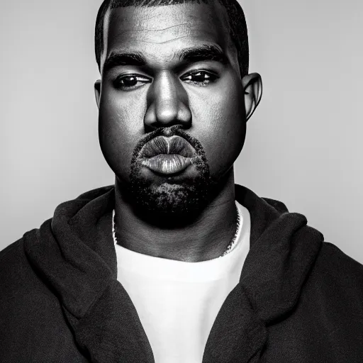 Image similar to the face of young kanye west wearing yeezy clothing at 1 9 years old, black and white portrait by julia cameron, chiaroscuro lighting, shallow depth of field, 8 0 mm, f 1. 8